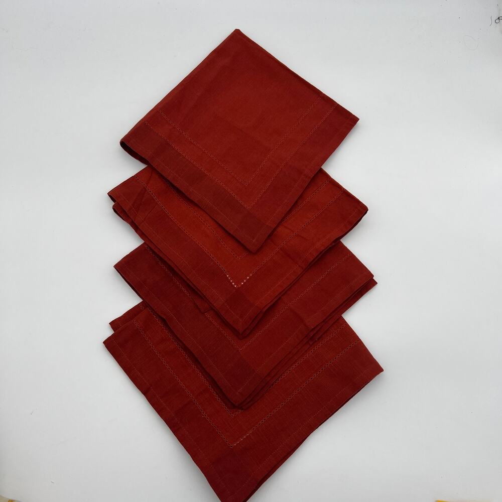 Pier 1 Imports Hemstitch Rust 100% Cotton Cloth Napkins x4